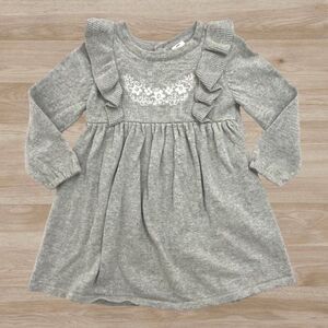 Carter's Baby Girl Long Sleeve Gray Embroidered Dress 12 months